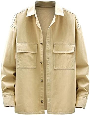 Camisetas magras de ajuste para homens moda moda simples algodão de algodão de bolso de bolso de bolso de botão de botão camisa
