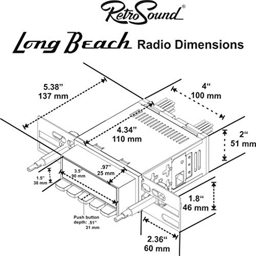 Rádio Retro Manufacturing Long Beach com Face Chrome e PushButtons, Kit de Bung e Knobs LC-M4-01111-03-73