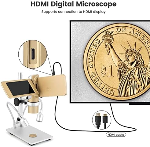 Microscópio digital Andonstar AD203S HDMI para moedas de erro com suporte de metal, kit de microscópio