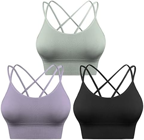 Sykooria 3 Pack Strappy Sports Bra para mulheres Sexy Crisscross para ioga Executando as blusas de fitness