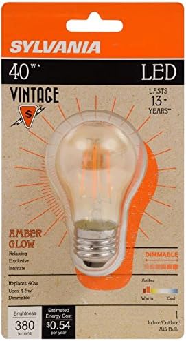 Sylvania liderou a lâmpada Amber Glow A15 vintage, 40W eficientes eficientes de 40w, com base média e diminuída - 1 pacote de 1 pacote