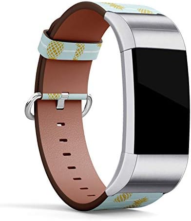 Pulseiras de pulseira de couro de substituição compatíveis com carga Fitbit 2 - abacaxi de ouro no