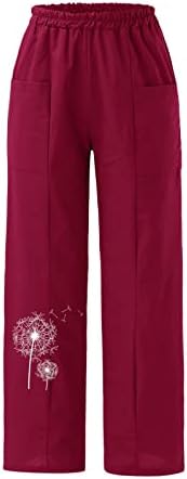 Calças casuais femininas tamanho 16 calças de cor sólidas femininas estampas de flores calça calças de cintura elástica de largura de largura