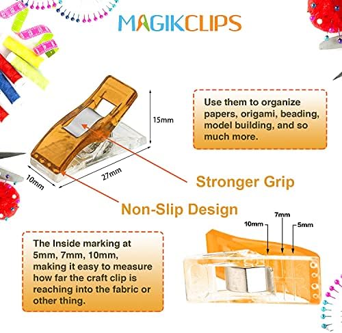 Performa 100 pacote de clipes de costura multiuso e clipes de colchas, clipes mágicos multicoloridos e clipes de tecido para costura