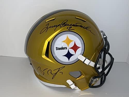 Ben Roethlisberger e Terry Bradshaw assinaram o representante de steelers de tamanho completo JSA LOA - Capacetes NFL autografados