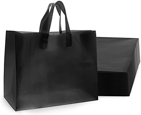 Sacos de plástico com alças - 16x6x12 200 Pacote grandes sacos de compras de plástico preto com fundo de papelão,
