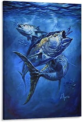 Cartazes de parede azul marlin peixe pintando peixe arte tena de parede de arte para decoração de parede decoração de decoração de quarto presente 24x36in e estilo de moldura