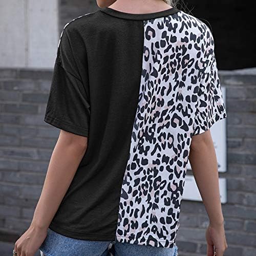 Mulheres de manga longa manga de manga de moda pesco de pescoço redondo impressão casual costura de leopardo