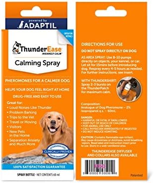 Thunderase Dog calmante spray de feromônio | Alimentado por Adaptil | Reduza a ansiedade durante a viagem, visitas ao veterinário e embarque