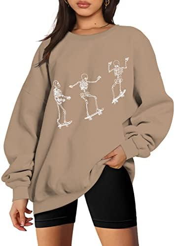 Mulheres grandes camisa raglan tops casuais caveira de moda esqueleto de moletom gráfico da tripulante T Cadeis de camisetas desleixadas