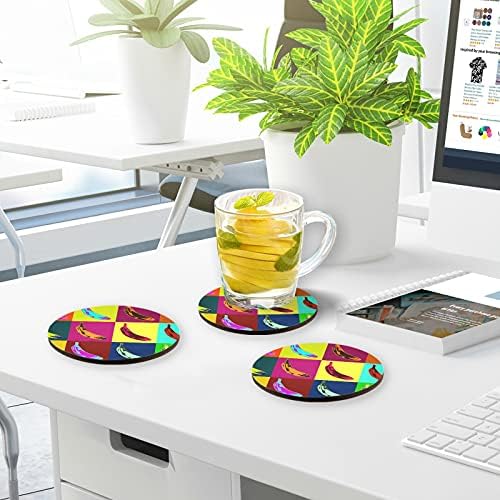 Coasters de cortiça para bebidas Conjunto de 4 - Pop Art Style Banana Round Cup Pad absorvente, presentes