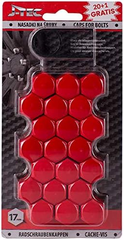 Conjunto de estilo automático Tampas de roda universal/parafusos - Material sintético vermelho - 17mm - conjunto de 20+1 peças