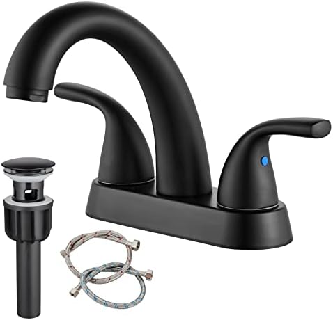 Kelmuel 2 lida com uma torneira de pia de banheiro preto fosco de 4 polegadas, torneira de banheiro de 2 buracos