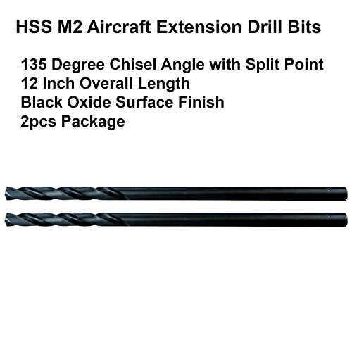 Maxtool 5/16 x12 2pcs Identical Aircraft Extension Brills HSS M2 Extra Long Long Twist Bits hastes retas Totalmente moído preto; ACF02B12R20P2