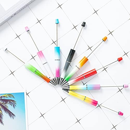 Pasisibick plástico canetas beadable, canetas de contas gradiente para presente de ppl de bricolage com tinta preta de eixo, 16 peças