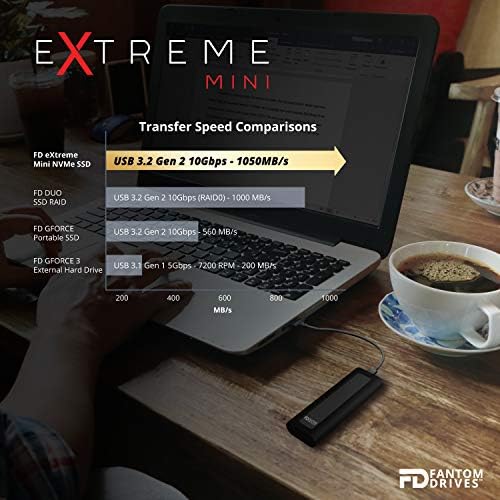 Fantom Drives Extreme Mini 2TB Externo SSD-1050MB/S, USB 3.2 Gen 2 Tipo-C e Tipo-A, Alumínio, UCX-2000n