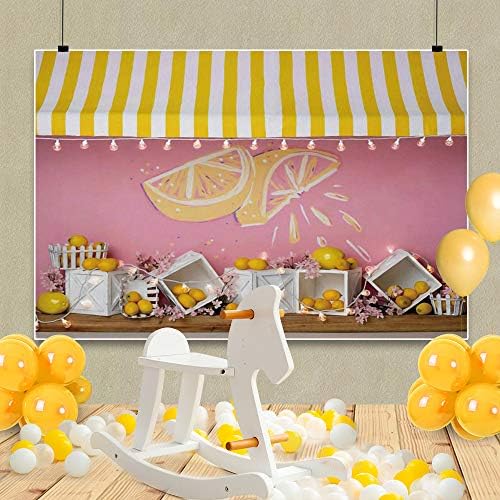 Dashan 5x3ft Polyester Lemonade Party Beddrop Baby Girl Bolo de aniversário Smash Lemon Lemon Twotti Frutti