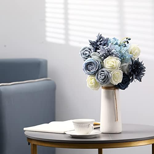 Mankayoo Flores artificiais Flores azuis empoeiradas Flores de seda falsas para buquês de casamento DIY Mesa Central Pieces Arranjos