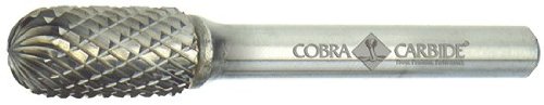 Cobra carboneto 10423 Micro grão de grão sólido rebarbador cilíndrico com extremidade do raio, corte duplo, forma C SC-51, diâmetro de haste de 1/8 , 1/4 de diâmetro da cabeça, 1/2 de corte
