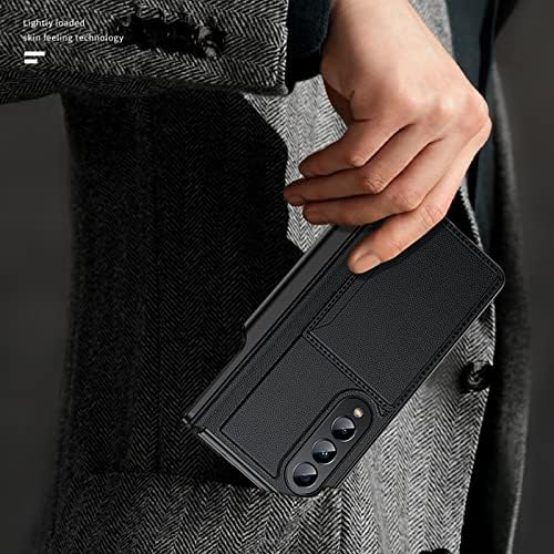Galaxy Z Fold 4 Caso, couro Samsung Galaxy Z Fold 4 Case com design de kickstand de armazenamento de cartão de crédito, suporte para caneta e proteção contra dobradiça para Samsung Z Fold 4