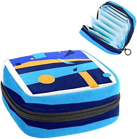 Bolsa de armazenamento de guardanapos sanitários de Oryuekan, bolsas de zíper menstrual reutilizável portátil, bolsa de armazenamento de tampões para mulheres meninas, moderno padrão geométrico simples laranja azul