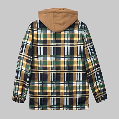 Jaquetas de flanela masculina dgoopd jaqueta de camisa xadrez acolchoada com capuz de 2 peças