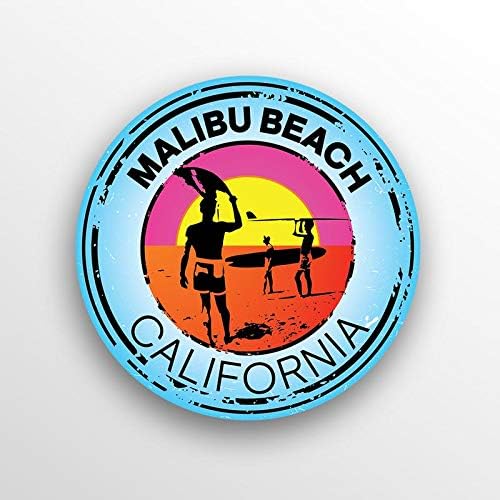 2-Pack Malibu Beach California Decalque adesivo | Rodada de 3 polegadas | Adesivo de vinil de qualidade premium | Laminado protetor de UV | PD1499
