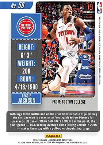 2018-19 Panini Concenders Season Ticket #56 Reggie Jackson Detroit Pistons NBA Basketball Trading Card