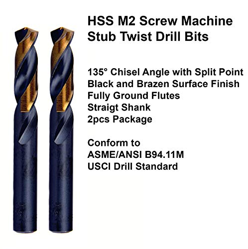 Maxtool 15/32 2pcs parafuso idêntico exercícios de máquina de parafuso HSS M2 Twist Stub Bits Black e bronze Bronze Toileiro curto de haste reto totalmente moído; Smf02H10R30P2