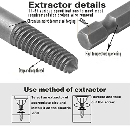 Conjunto de extrator de parafuso quebrado FOITECHY 5pcs, kit de extrator de parafuso removido, ferramenta