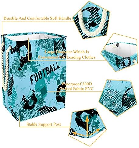 Individ Sport Football Padrão azul grande lavanderia cesto cesto de roupas prejudiciais à prova d'água para organizador de brinquedos de roupas, decoração para o banheiro do quarto