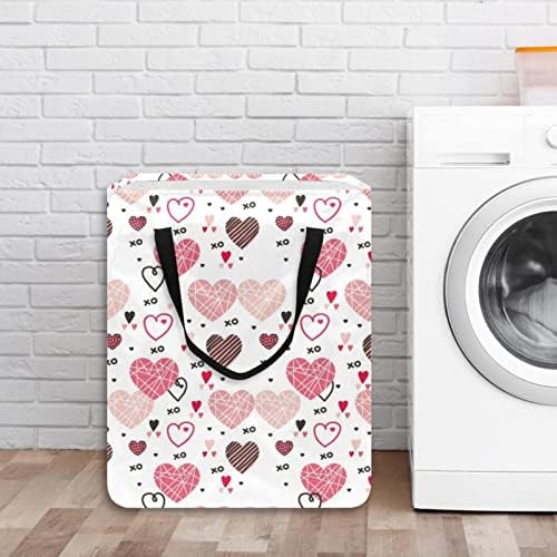 Love Hearts Padrão rosa Estampa de estampa de estampa encobrável cesto de roupa, cestas à prova d'água 60l Bestas de lavagem de roupas de roupas de roupas para o dormitório quarto do banheiro