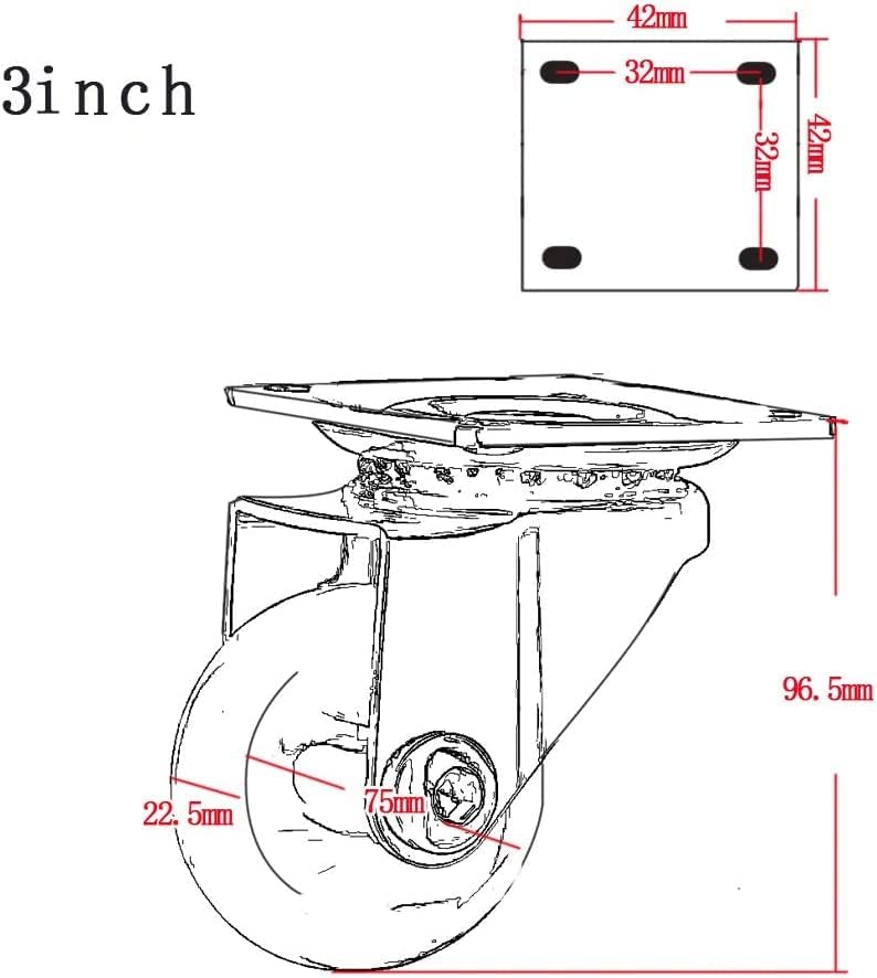Rodas de rodízios de placa nianxinn para móveis 15 polegadas/50mm/75mm giratórios giratórios giratórios para cadeira 180 kg Silent PU Universal Transparent Wheels para lutadores de carrinho