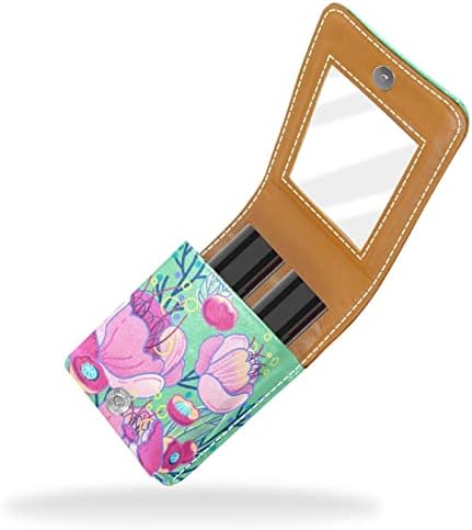 Caso de batom de Oryuekan, bolsa de maquiagem portátil fofa bolsa cosmética, organizador de maquiagem do suporte do batom, moderno desenho animado de flores de verão rosa floral