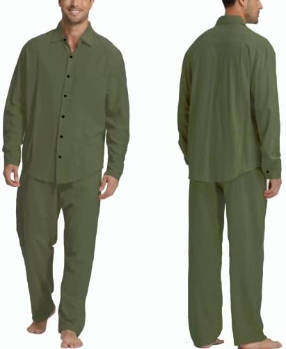 Roupas de linho masculinas de yaogro: 3 peças de botão de praia para baixo camisetas casuais calças
