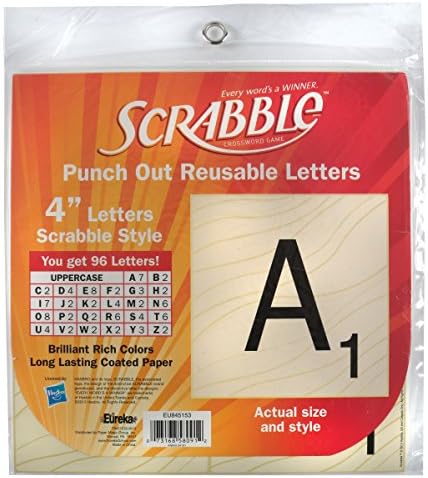 Eureka de volta às escolas Scrabble Punch Out Deco Letters Decorações da sala de aula, 96 PC, 4 '', Scrabble Letters, 14-5/8 W x 9-1/2 H
