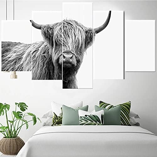 Impressões na tela 5 peças Arte da parede Poster de animais cinza Tela de vaca Moderna 5 peças