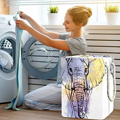Deyya Cestas de lavanderia impermeabilizadas altas altas cestas de estampa branca de elefante dobrável para crianças adultos meninos adolescentes meninas em quartos banheiro