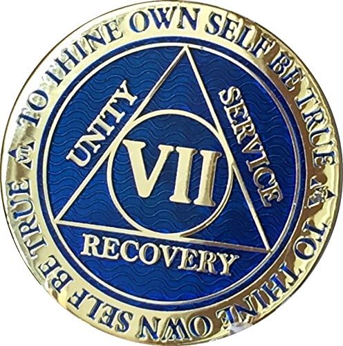 Recoverychip 7 anos AA Medallion Reflex Blue Gold Alcoólicos Placados de Alcoólicos Anônimos VII