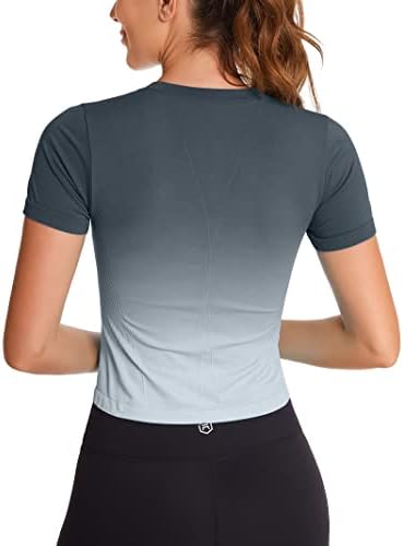 Tops de exercícios de atração para mulheres de manga curta camisas sem costura gradiente ioga top slim fit