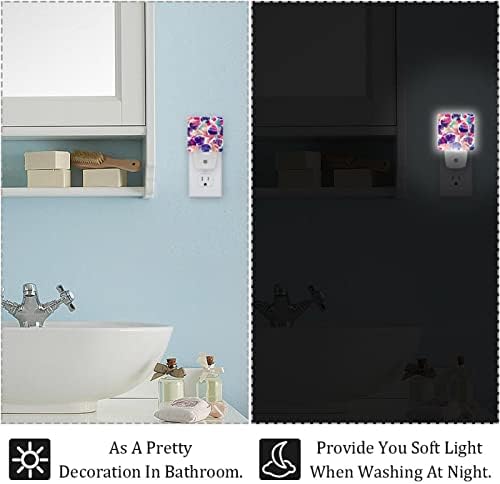 Rodailycay sensor de luz leve, floral colorido colorido, 2 pacotes de luzes noturnas se conectam na parede, luz noturna de LED branco quente para viveiro, quarto, banheiro, corredor, quarto infantil, escadas