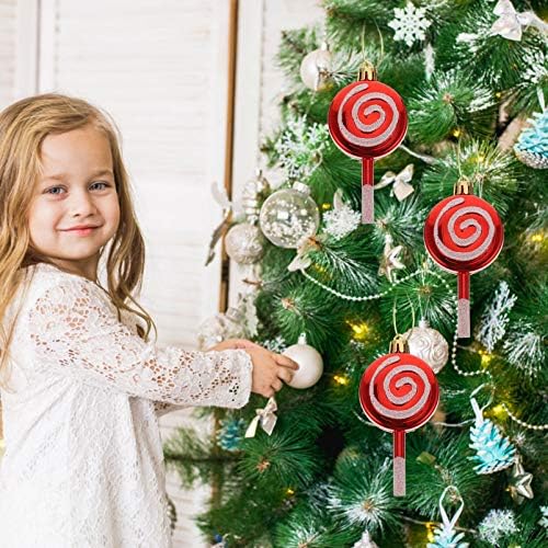Decoração de natividade soimiss 6pcs Árvore de Natal Ornamentos de doces pendurados Plástico Glitter Lollipop Xmas Tree Pingente Door Larerplace para lareira para preenchimento de Natal Crianças de ano novo Decoração de Mantel
