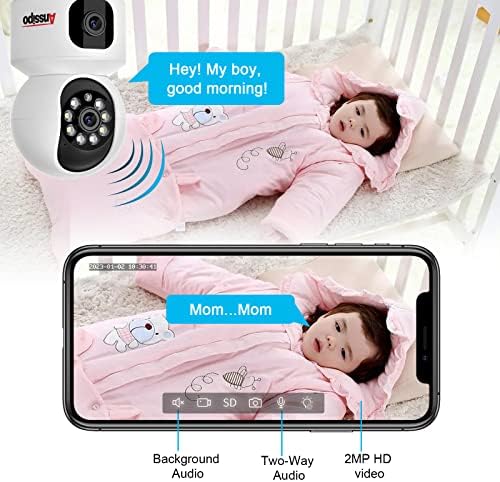 Monitor de bebê wifi interno Anssipo com câmera e áudio, 2MP HD PTZ Smart Home Lens Dual 360 ° Ver câmera
