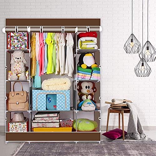 Armário portátil Armoire Closet com haste de suspensão, não tecida Armazenamento de armários de armário de roupas para o quarto, 64,56 '' x 49,61 '' x 17,72 ''-marrom