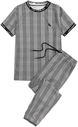 Oyoangle masculina as roupas de 2 peças masculinas camiseta gráfica de manga curta e o traje de calça de corredor