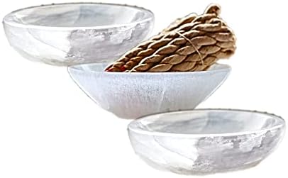 Tru Heart Brand 3 Pack - 2 Selenite Crystal Bowls - Cristais de recarga - Smudge Bowl - estação de carregamento
