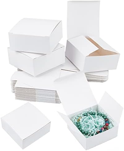 PH Pandahall 30pcs Caixa de presente branca, 3,5x3.5x1,5 polegadas Caixa de papel Kraft de embalagem caixas de papelão