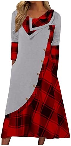 Vestido de festa nokmopo para mulheres de tamanho grande de moda costura de botão de costura de costura de manga longa de manga comprida