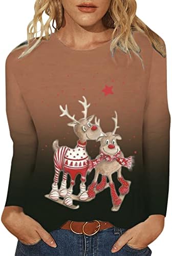 Camisas Feliz Natal para Mulheres Manga Longa Graphic Christmas Tree Holiday Snowman Snoving Presente