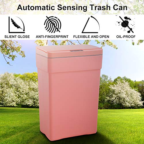 13 galões de toque de lixo livre lixo automático pode alta capacidade O lixo de plástico pode lixo com tampa para o banheiro do escritório da sala de estar da cozinha, lixo automático de sensor de movimento eletrônico 50l - rosa